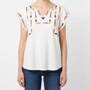 THML Embroidered Fringe Short Sleeve Top size S
